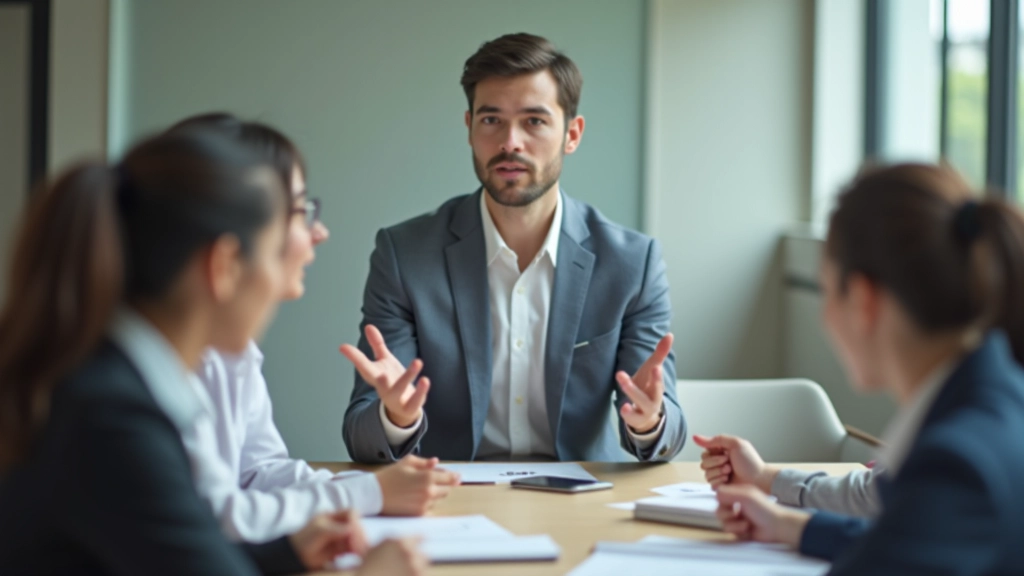 Manager delegating tasks to team members in collaborative meeting environment